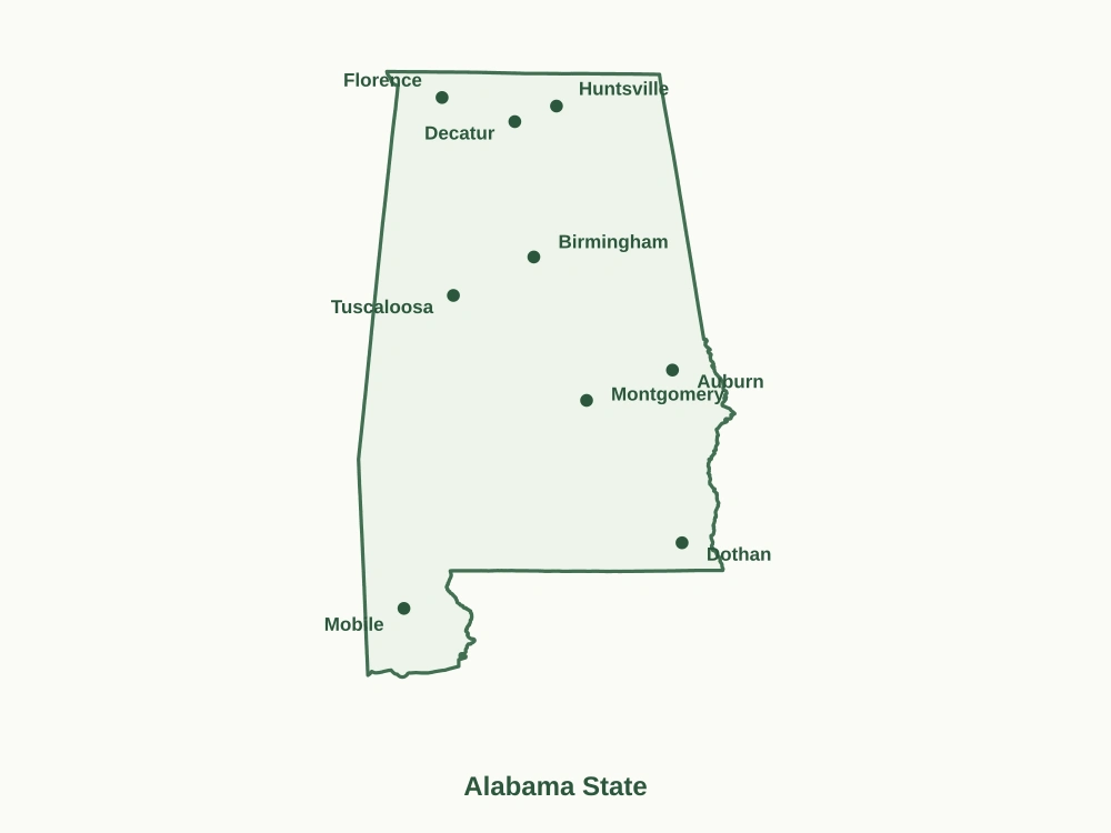 Map of Alabama State showing major cities